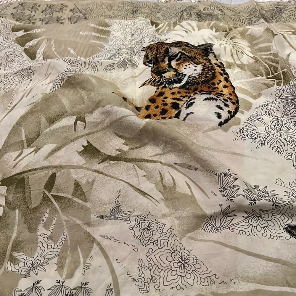 Oscar de la Renta silk scarf square leopard cheetah print 30”